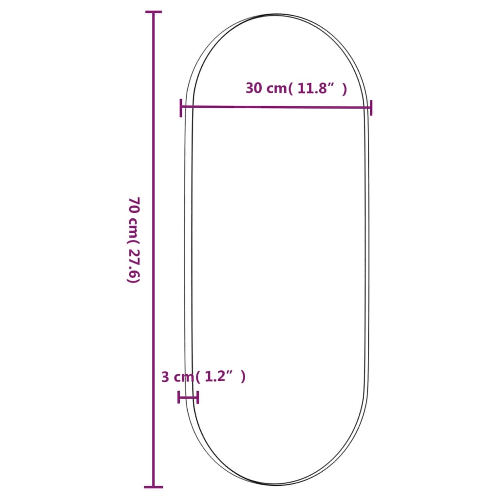 vidaXL Espelho de parede oval 30x70 cm preto