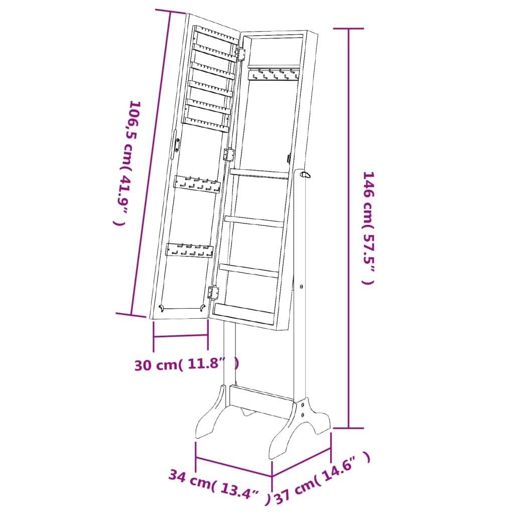 vidaXL Espelho de pé 34x37x146 cm branco