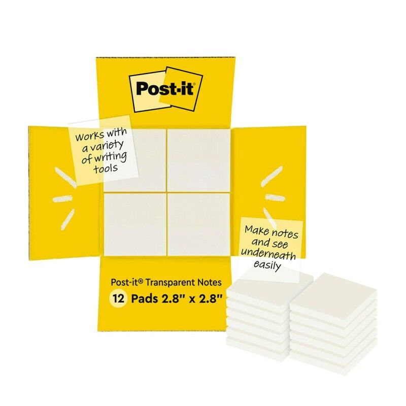 Post-it|Notas Adesivas Post-it 600-TRSPT-SIOC Transparente 12 Peças 73 x 73 mm Post-it|Notas Adesivas Post-it 600-TRSPT-SIOC Transparente 12 Peças 73 x 73 mm