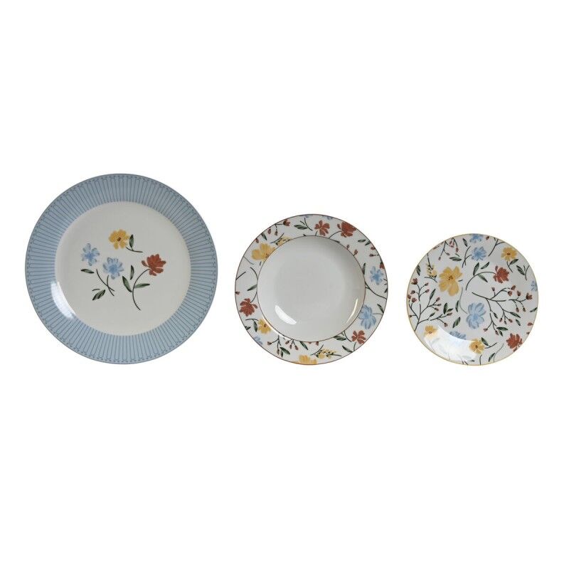 DKD Home Decor|Louça DKD Home Decor Azul Branco Porcelana Floral 27 x 27 x 3 cm 18 Peças DKD Home Decor|Louça DKD Home Decor Azul Branco Porcelana Floral 27 x 27 x 3 cm 18 Peças