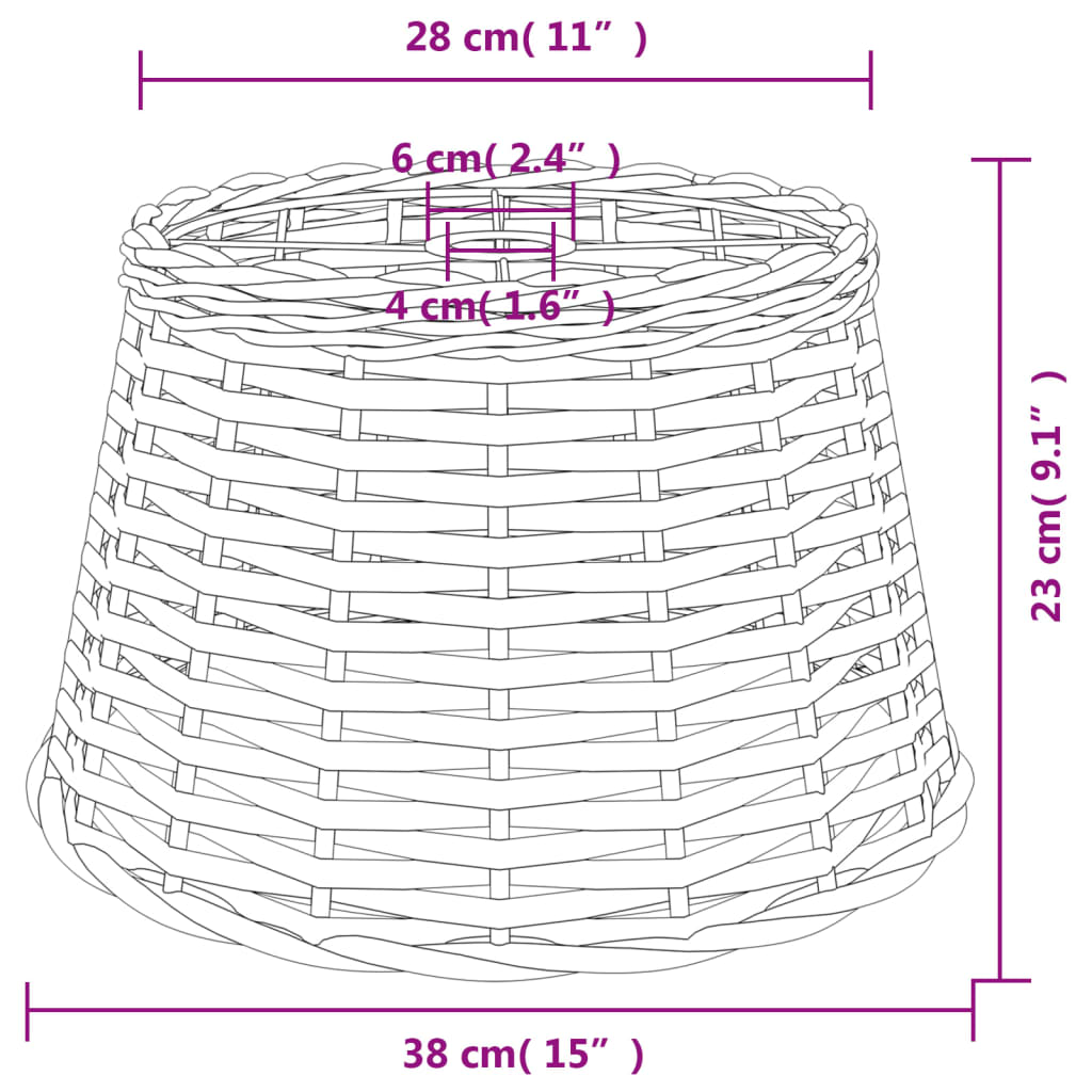 vidaXL Abajur de teto Ø38x23 cm vime castanho