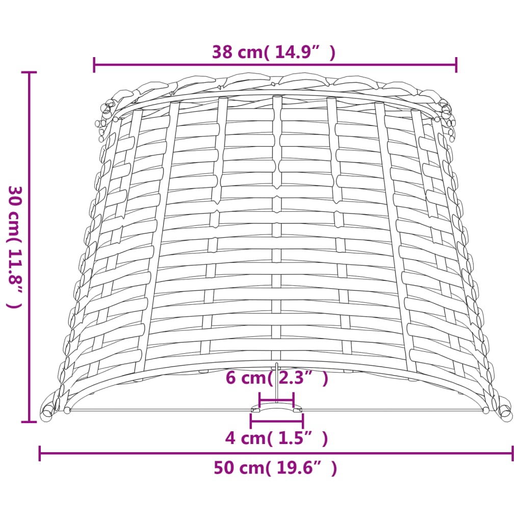 vidaXL Abajur Ø50x30 cm vime castanho