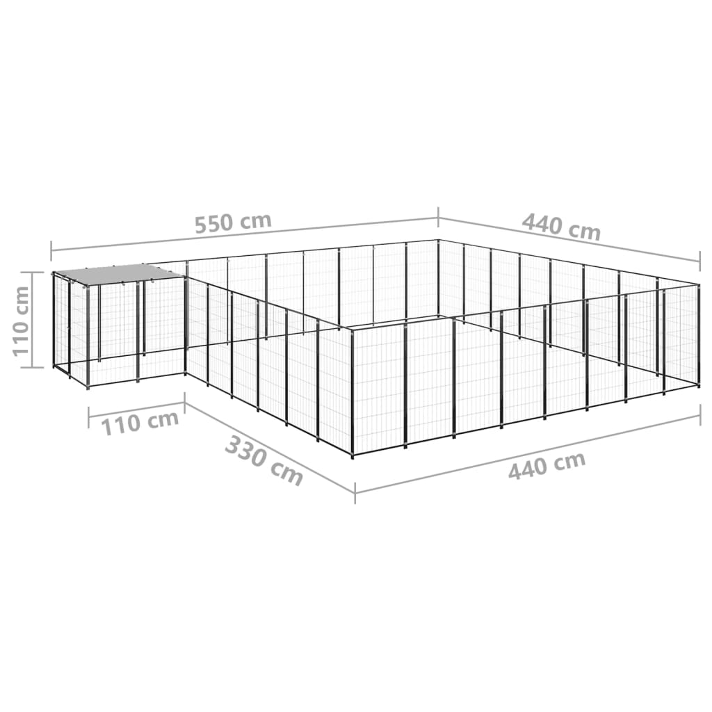 vidaXL Canil 20,57 m² aço preto