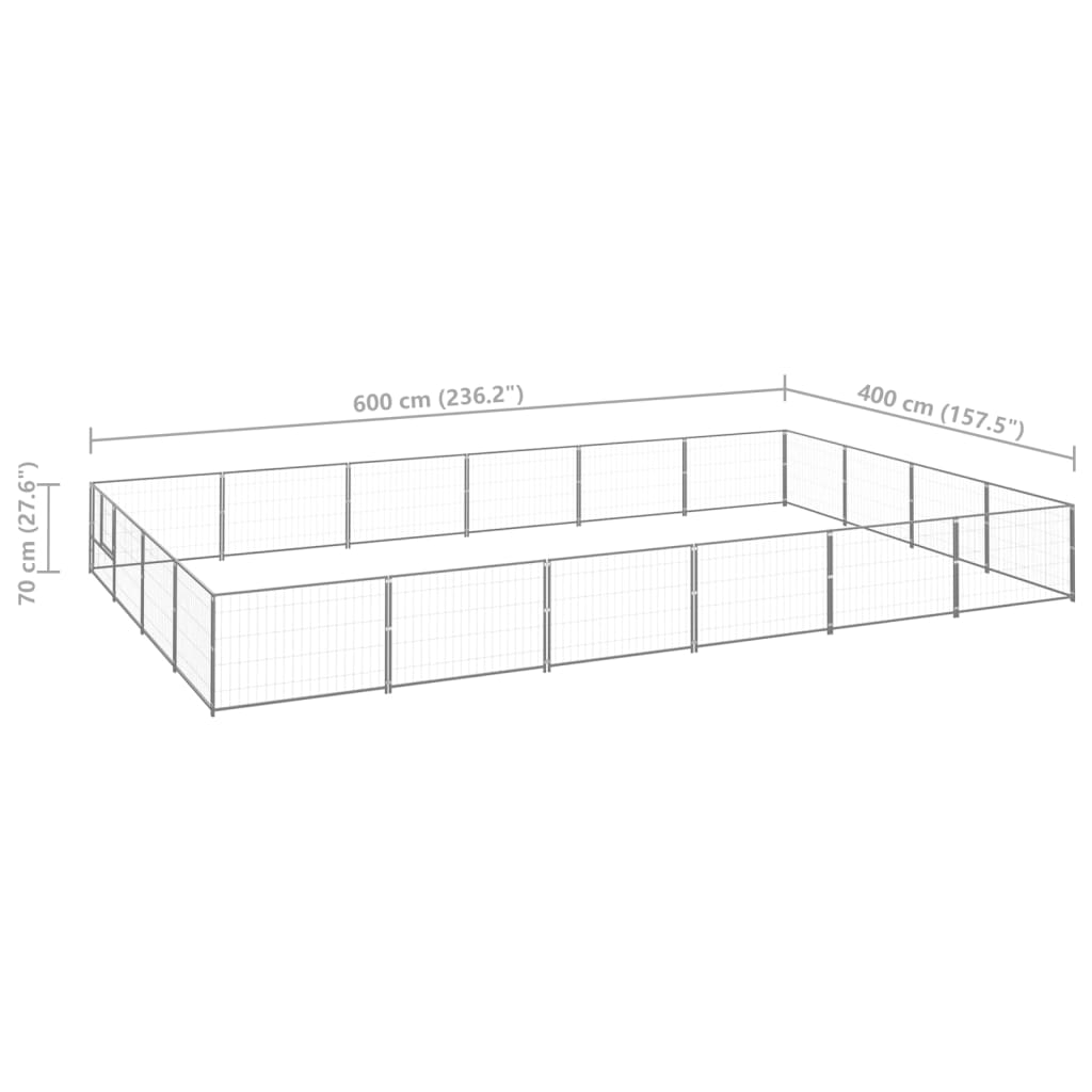 vidaXL Canil para cães 24 m² aço prateado