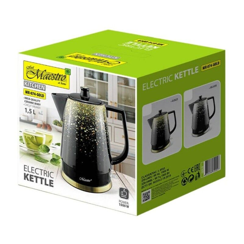 Feel Maestro|Chaleira Feel Maestro MR-074 Preto Ouro Cerâmico 1500 W 1,5 L