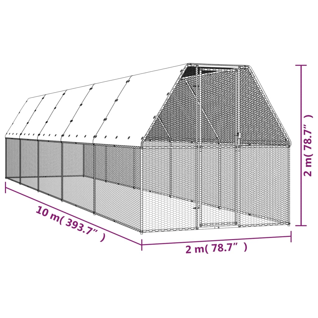 vidaXL Galinheiro 2x10x2 m aço galvanizado