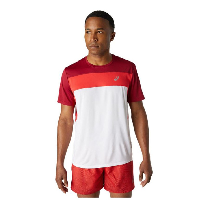 Camisola de Manga Curta Homem Asics Race Branco Vermelho