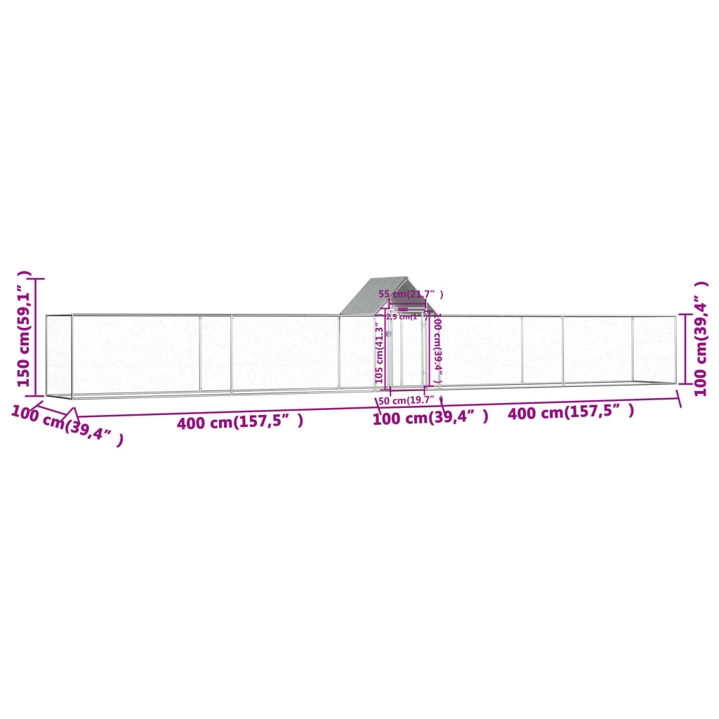 vidaXL Galinheiro 9x1x1,5 m aço galvanizado