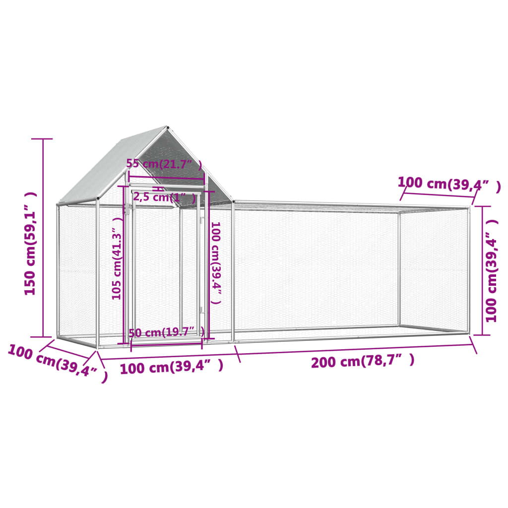 vidaXL Galinheiro 3x1x1,5 m aço galvanizado