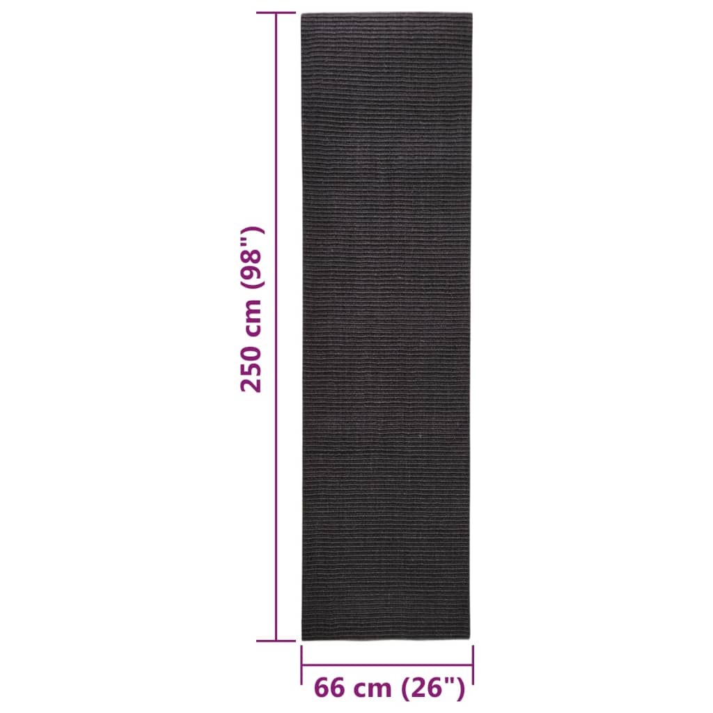 vidaXL Tapete sisal natural 66x250 cm preto