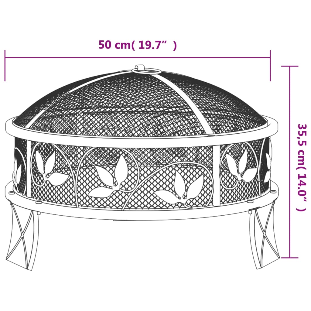 vidaXL Braseira com atiçador 50 cm XXL aço