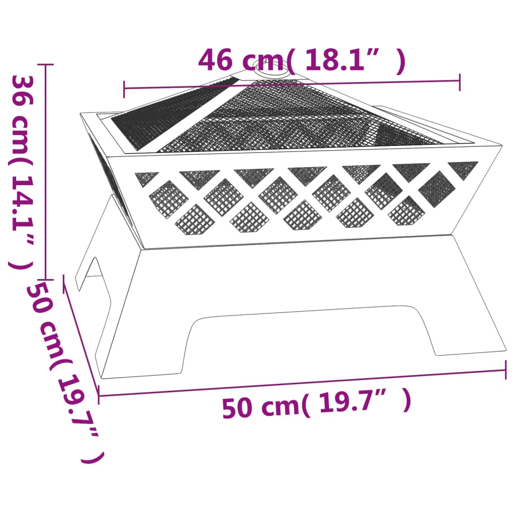 vidaXL Braseira com atiçador 50 cm XXL aço