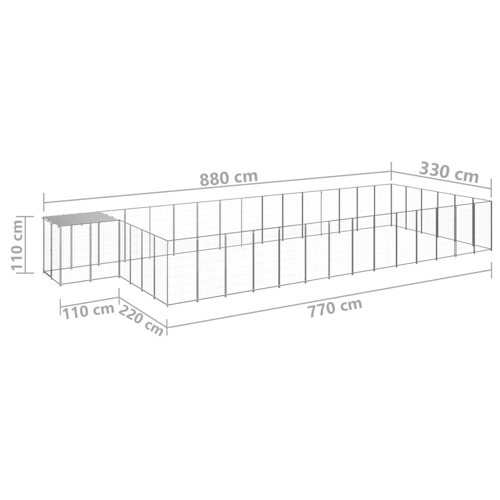 vidaXL Canil 26,62 m² aço prateado