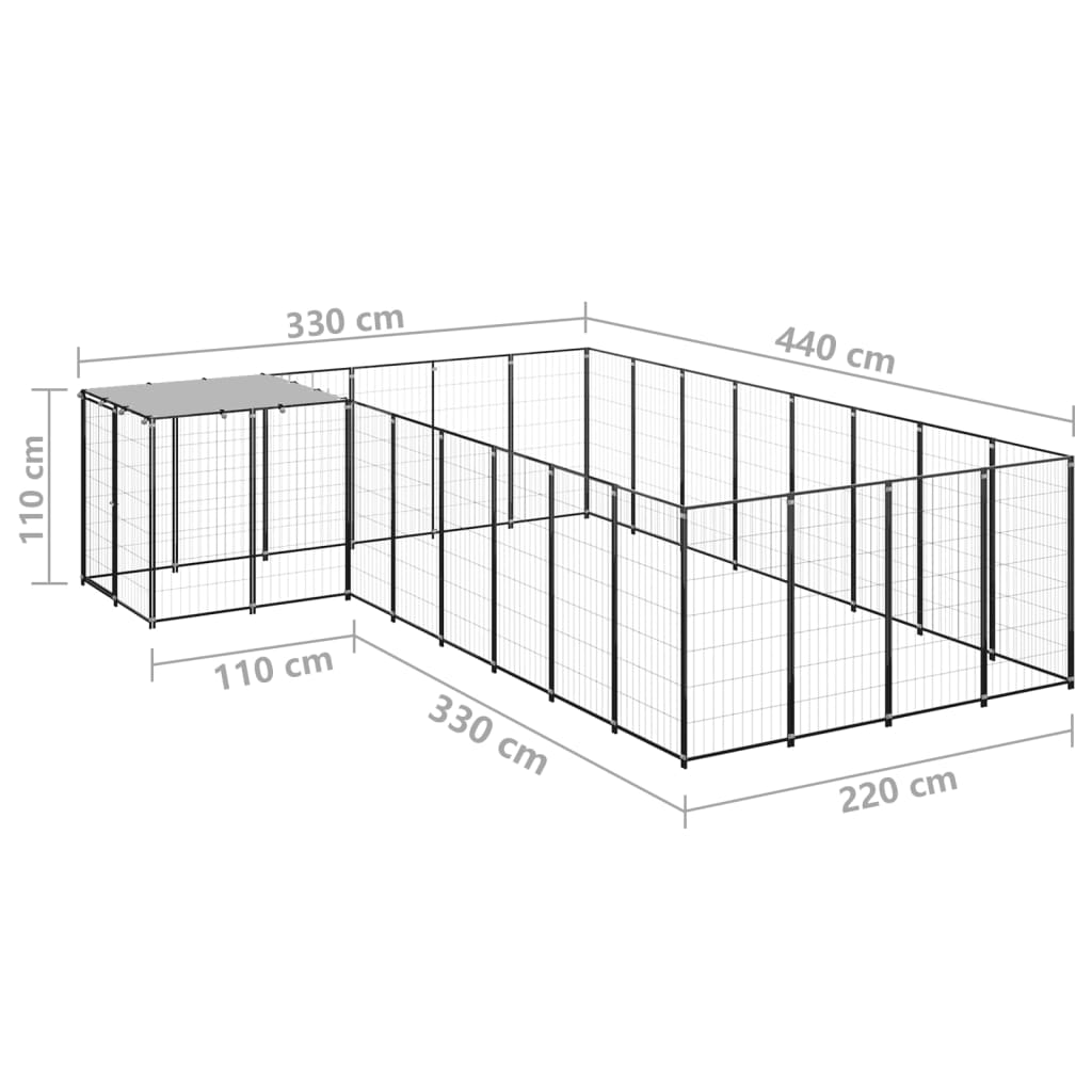 vidaXL Canil 10,89 m² aço preto