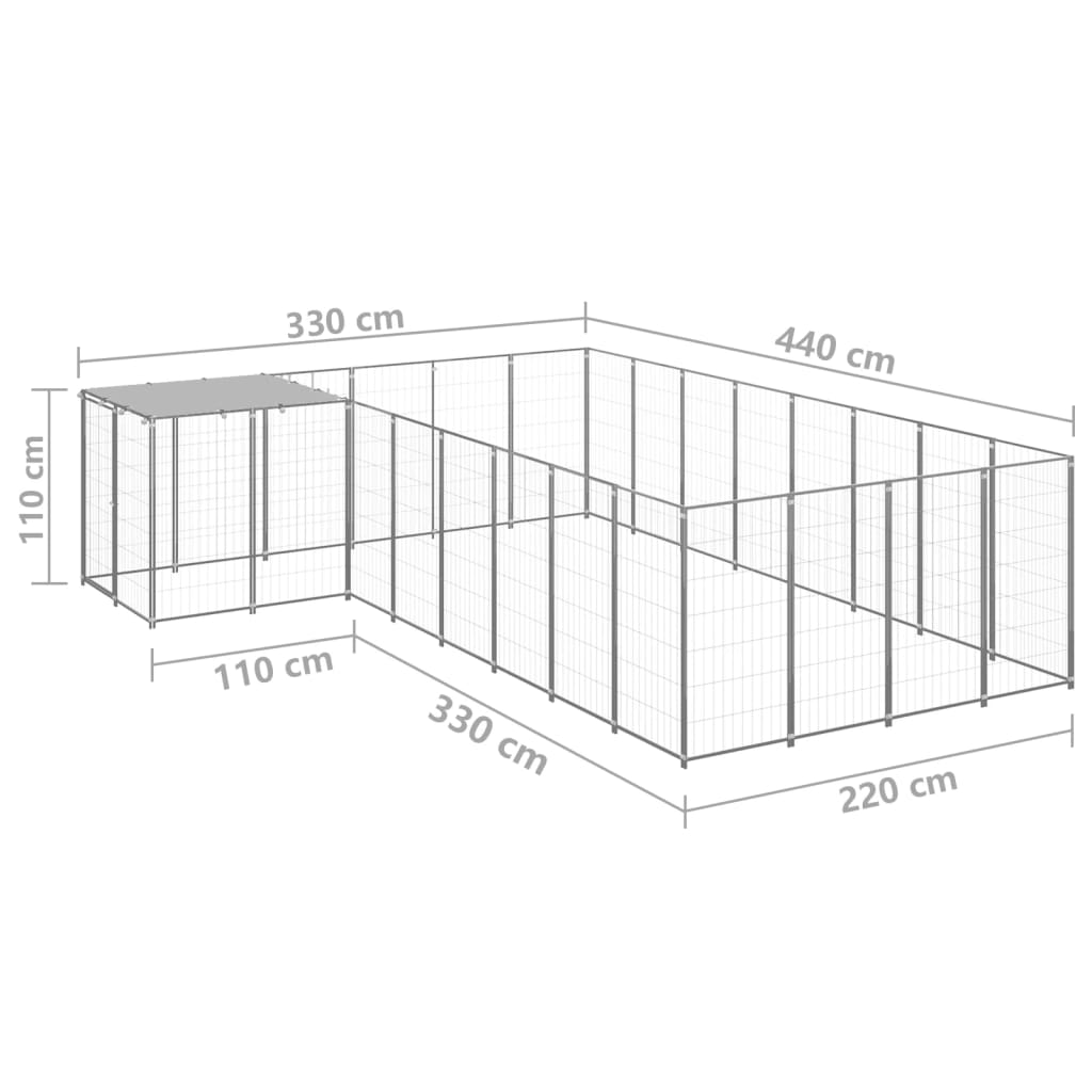 vidaXL Canil 10,89 m² aço prateado