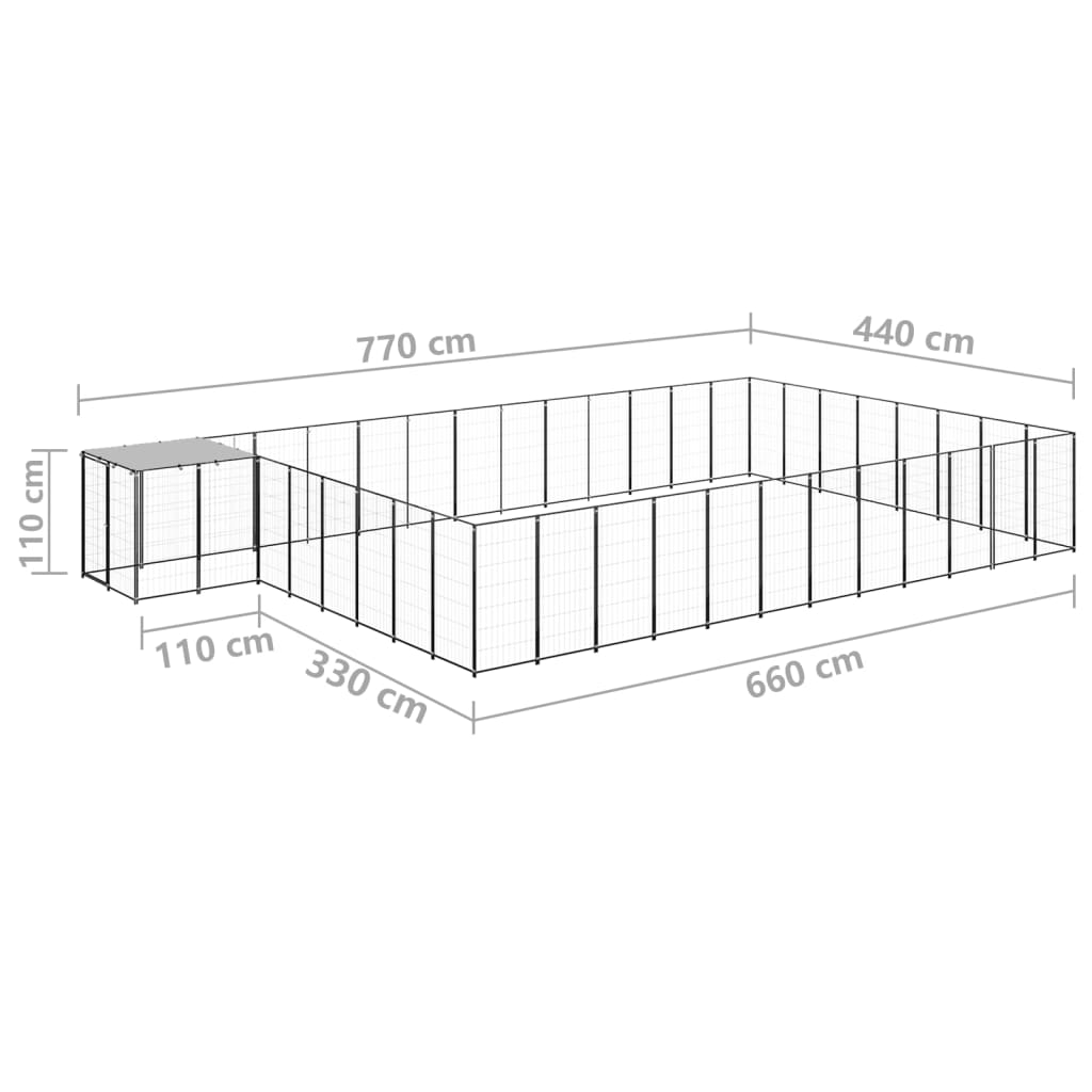 vidaXL Canil 30,25 m² aço preto