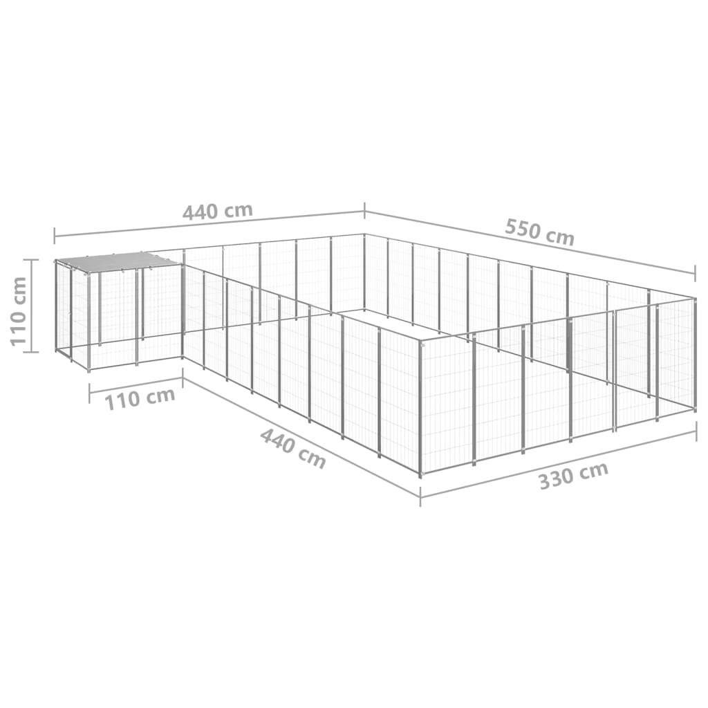 vidaXL Canil 19,36 m² aço prateado