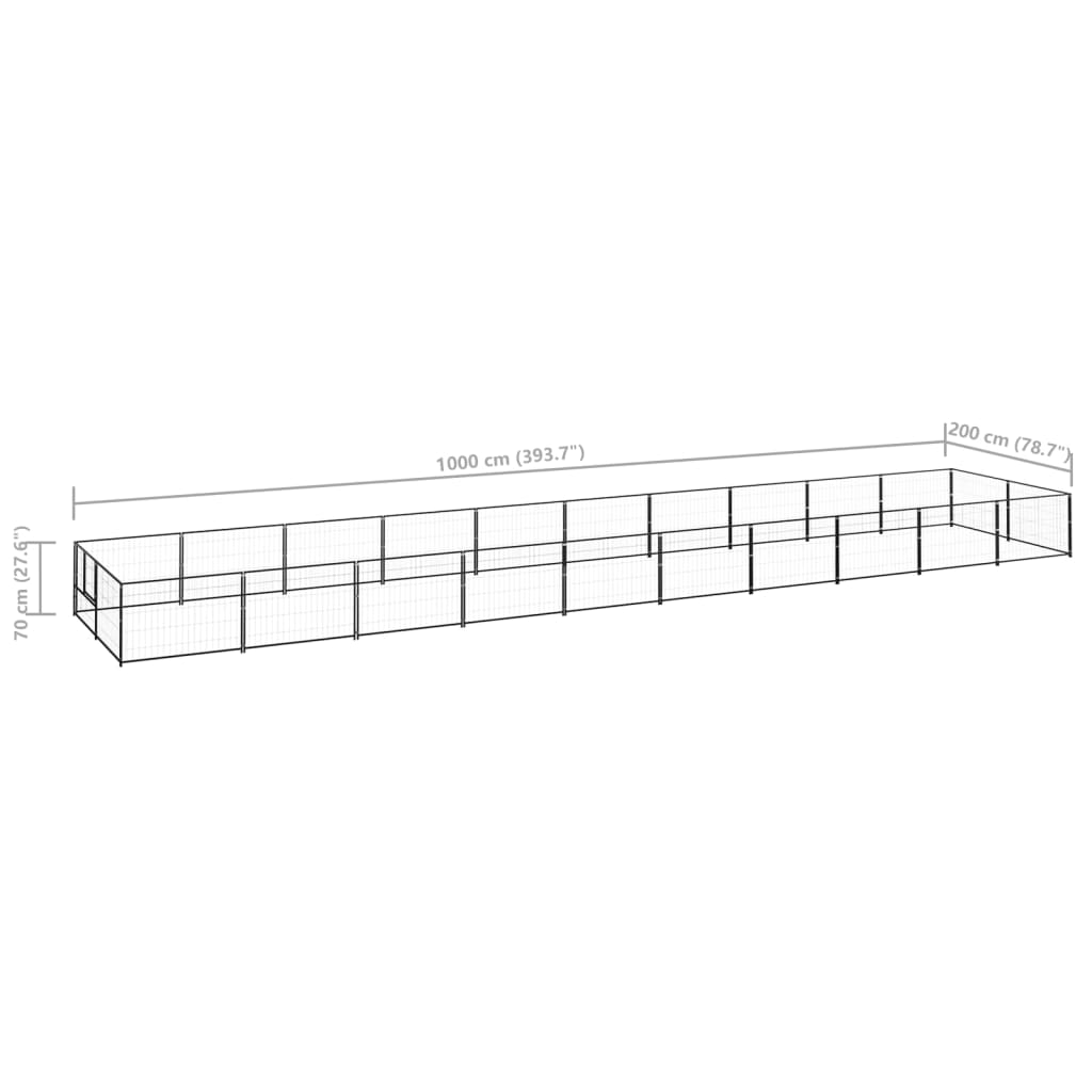 vidaXL Canil para cães 20 m² aço preto