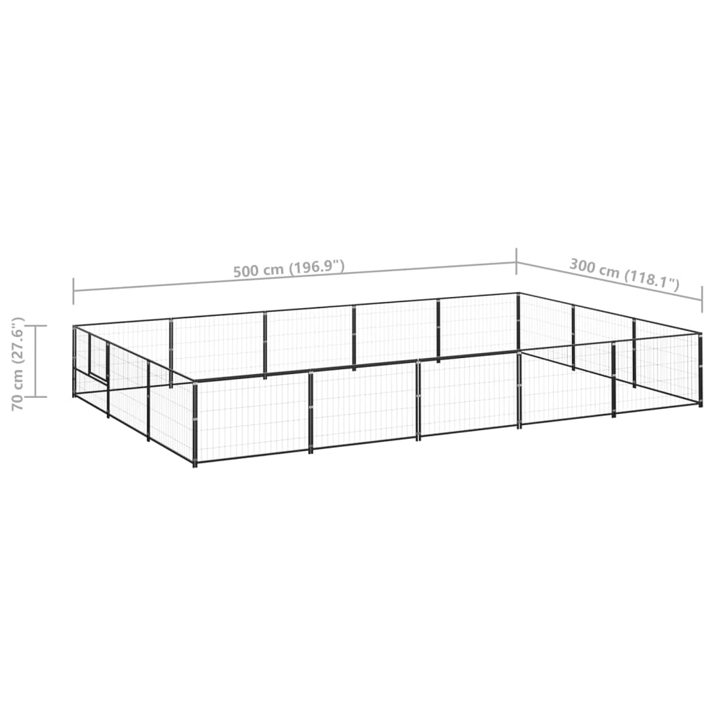 vidaXL Canil para cães 15 m² aço preto