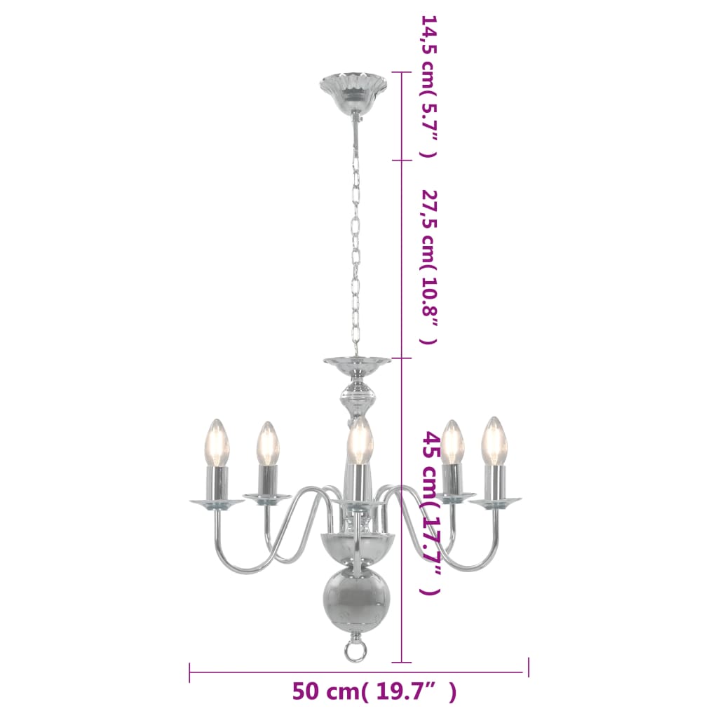 vidaXL Lustre de 5 lâmpadas E14 prateado