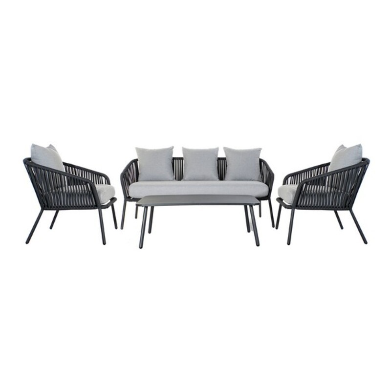 Conjunto de sofá e mesa DKD Home Decor MB-179039 Cinzento Jardim Poliéster Corda Alumínio (151,5 x 72 x 70 cm) (4 pcs)