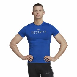 Camisola de Manga Curta Homem Adidas techfit Graphic Azul