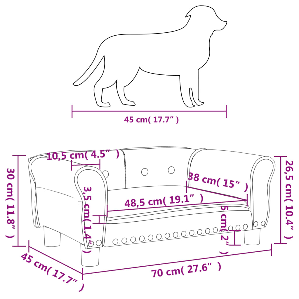 vidaXL Cama para cães 70x45x30 cm veludo rosa