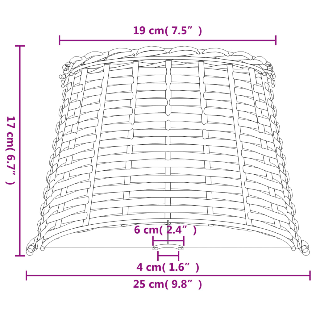 vidaXL Abajur Ø25x17 cm vime castanho