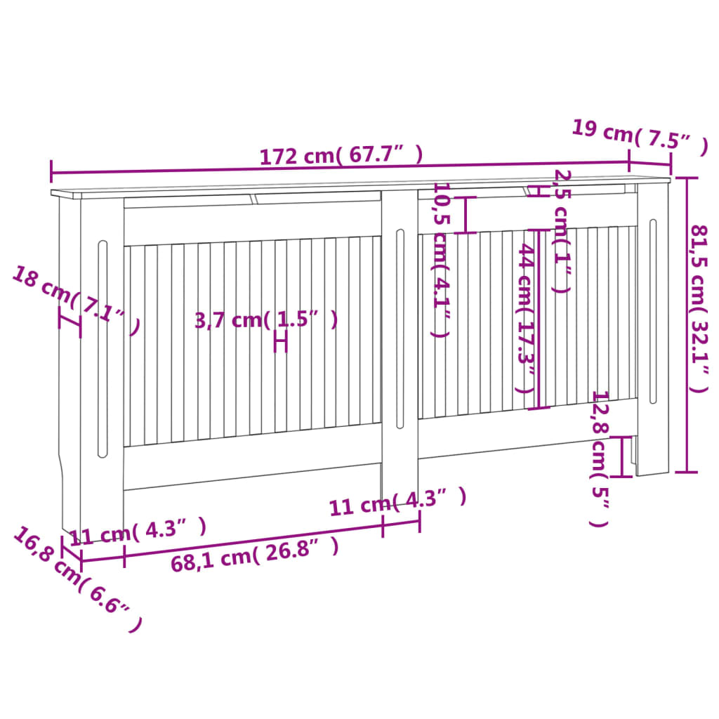 vidaxl Cobertura de radiador MDF 172 cm branco