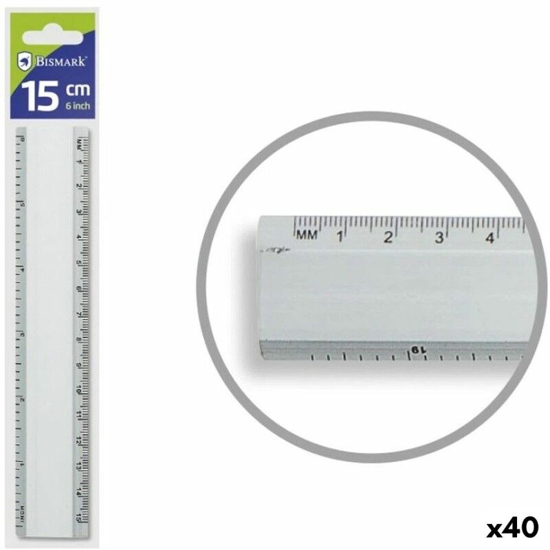 Bismark|Régua Bismark Prateado Alumínio 15 cm (40 Unidades)