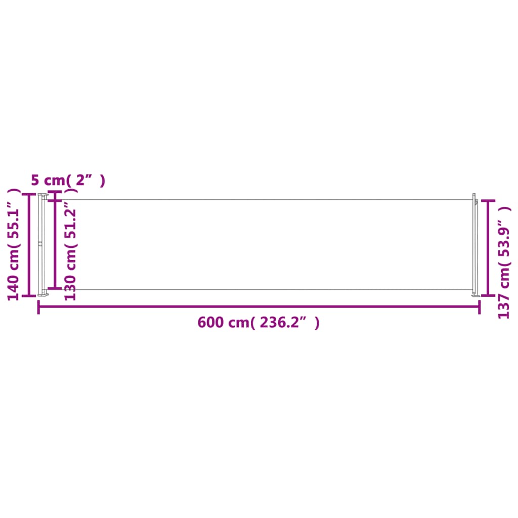 vidaXL Toldo lateral retrátil para pátio 140x600 cm castanho