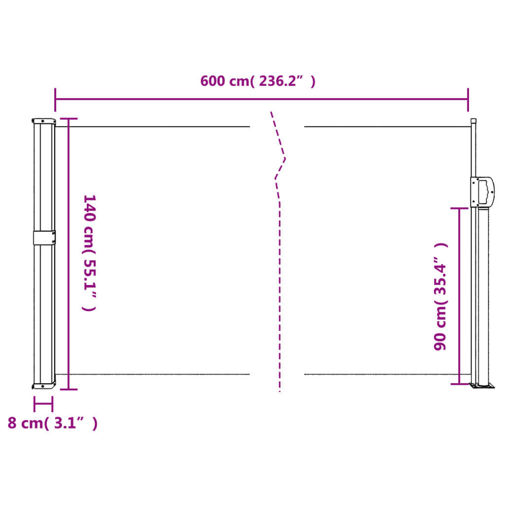 vidaXL Toldo lateral retrátil 140x600 cm creme