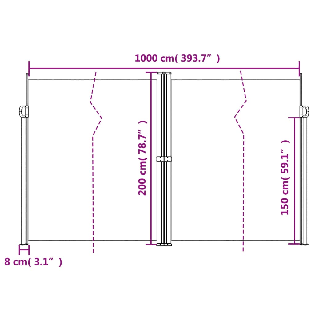 vidaXL Toldo lateral retrátil 200x1000 cm preto