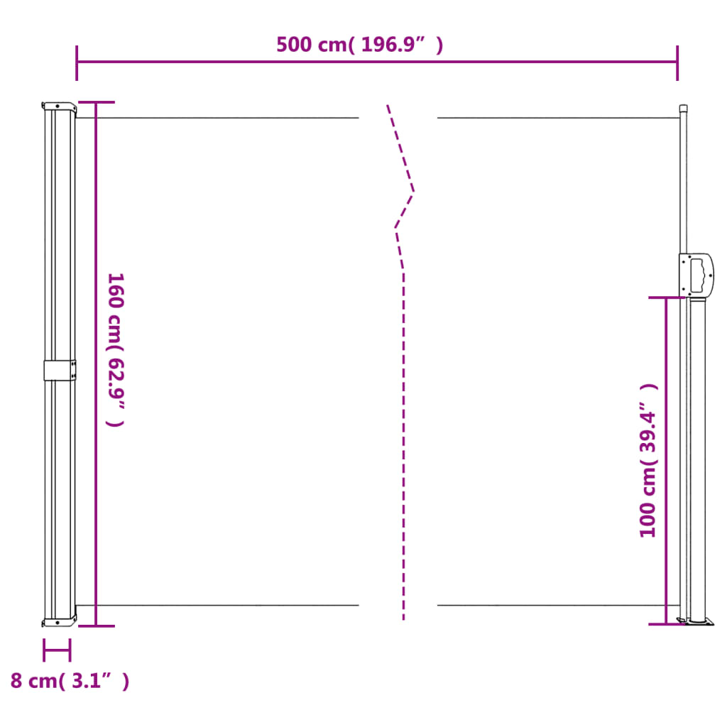 vidaXL Toldo lateral retrátil 160x500 cm bege