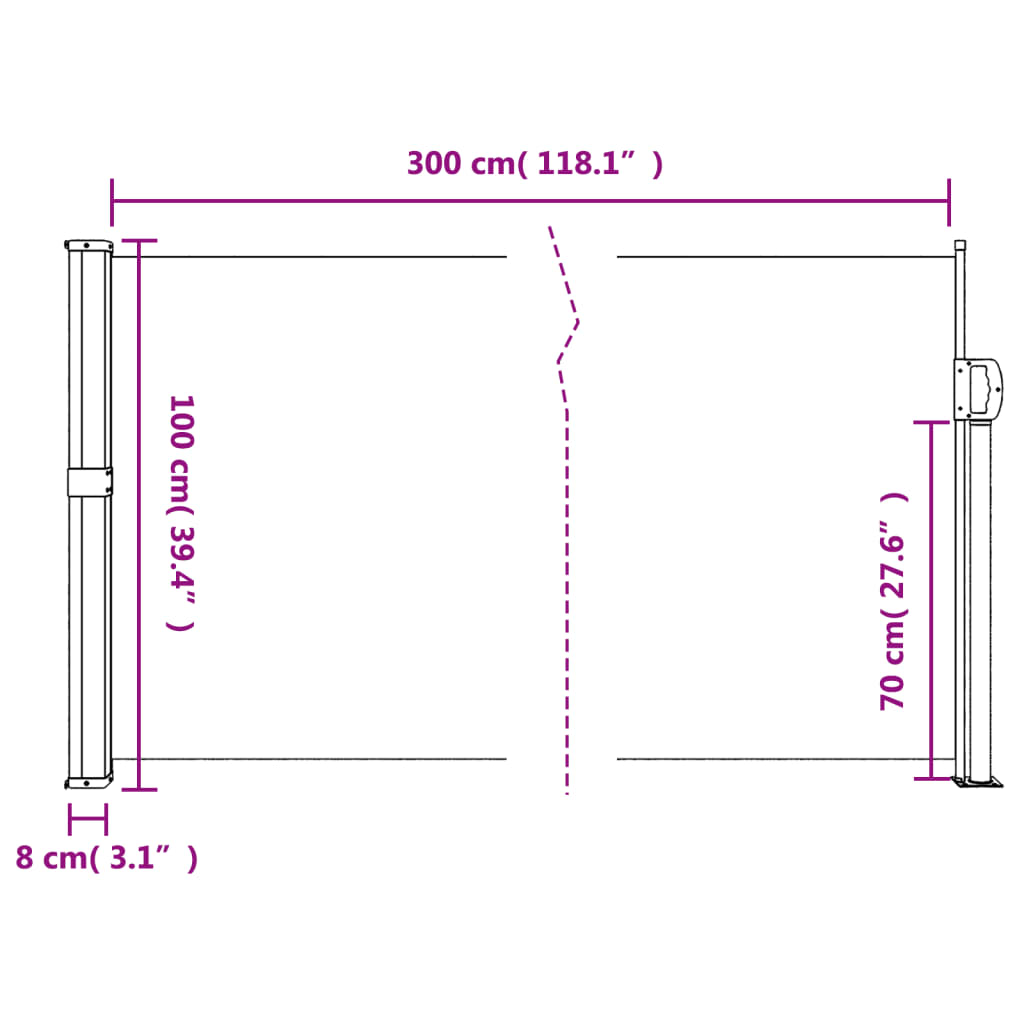 vidaXL Toldo lateral retrátil 100x300 cm preto