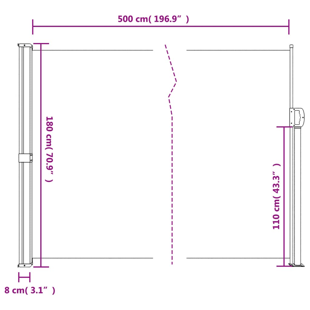 vidaXL Toldo lateral retrátil 180x500 cm azul