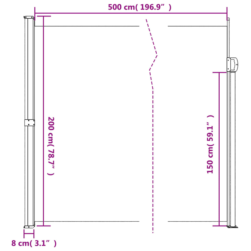 vidaXL Toldo lateral retrátil 200x500 cm preto