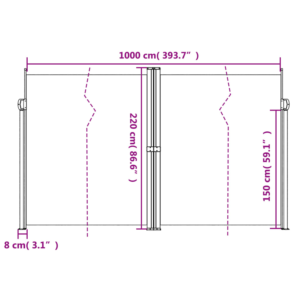 vidaXL Toldo lateral retrátil 220x1000 cm creme