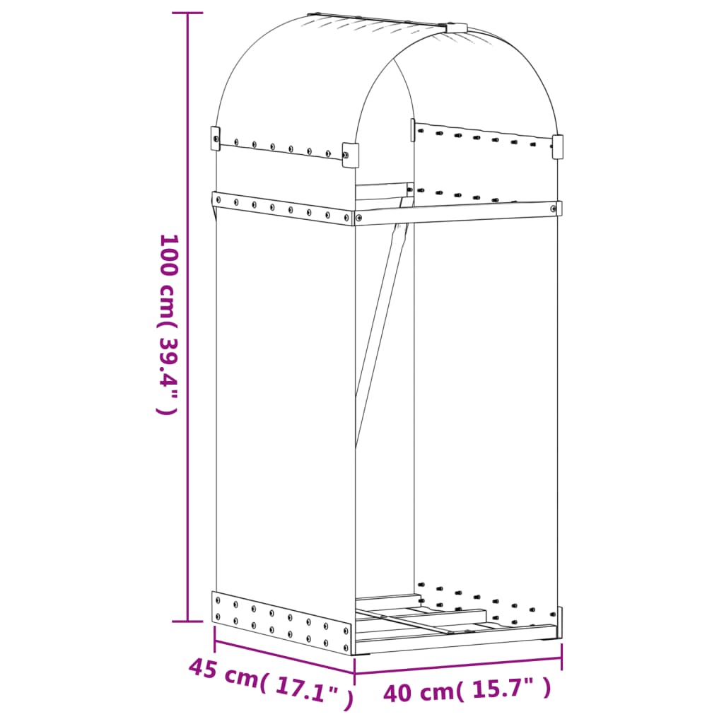 vidaXL Suporte de lenha 40x45x100 cm aço galvanizado prateado