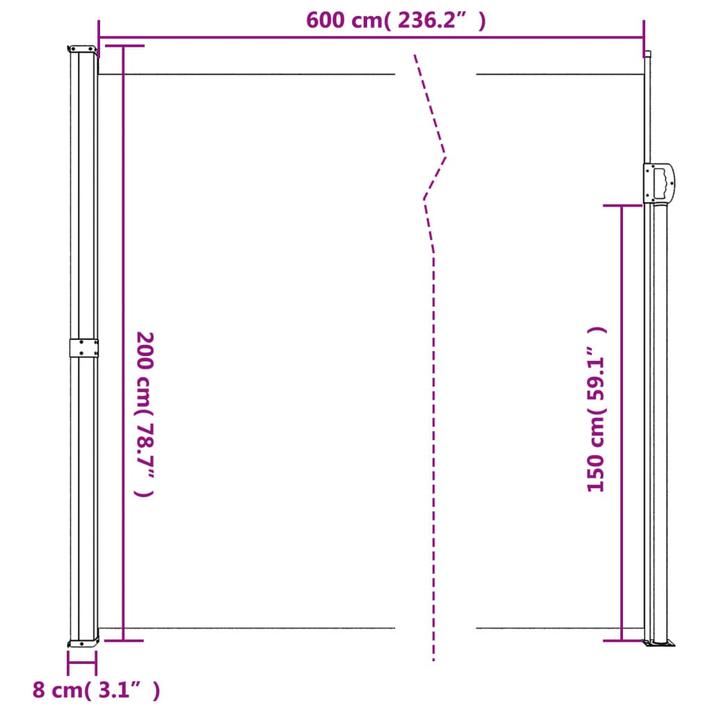 vidaXL Toldo lateral retrátil 200x600 cm vermelho