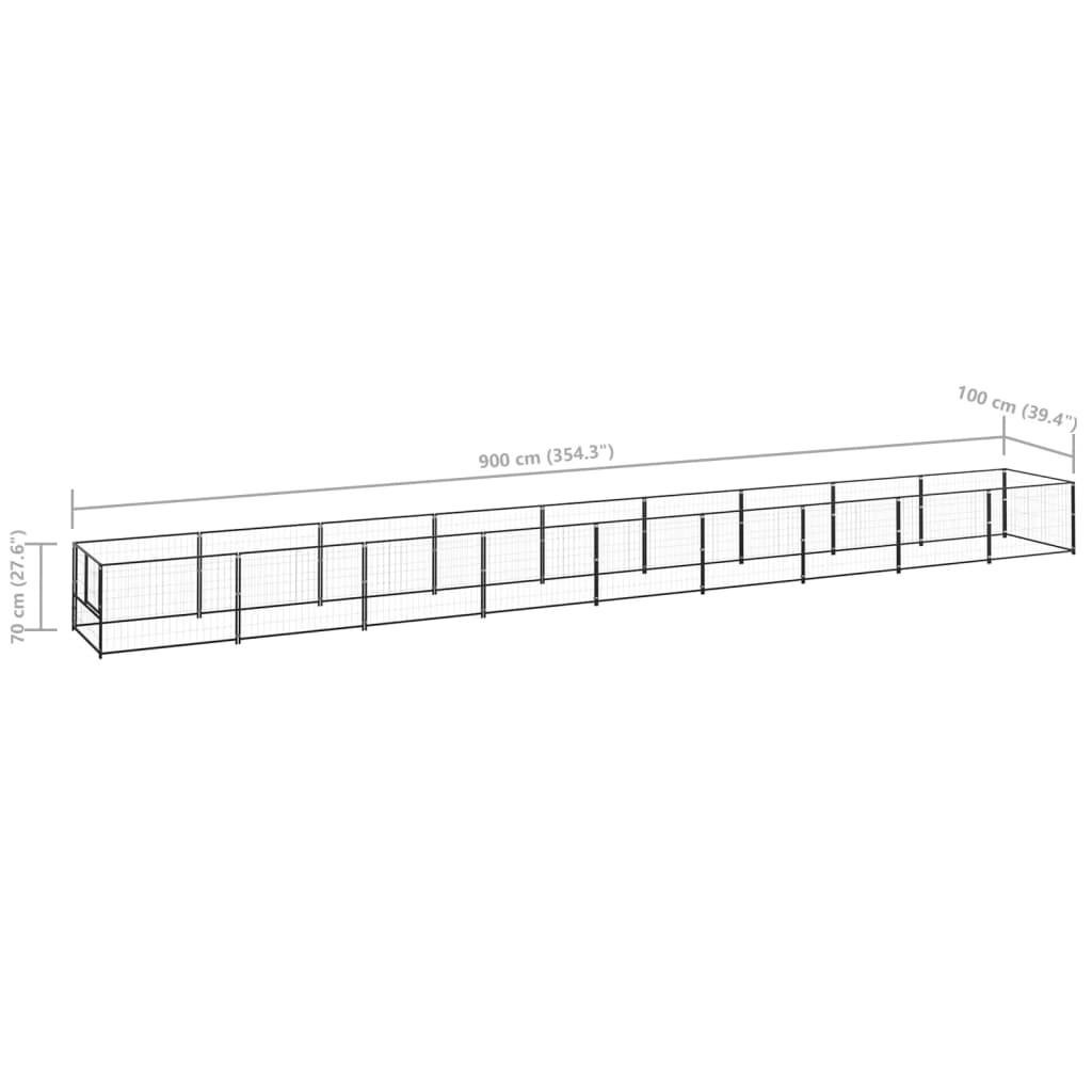 vidaXL Canil para cães 9 m² aço preto