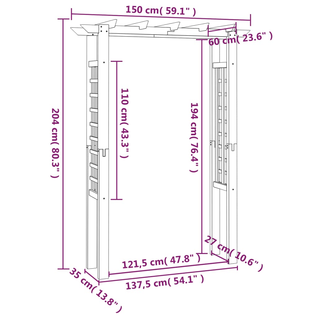 vidaXL Pérgola 150x60x204 cm madeira impregnada