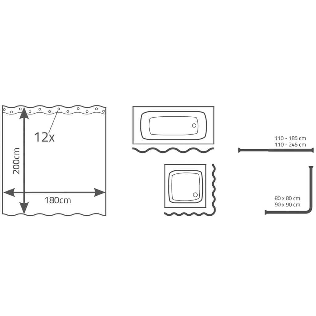 RIDDER Cortina de duche Mohn 180x200 cm