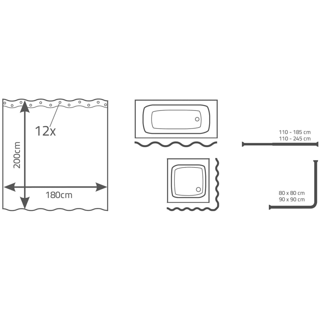 RIDDER Cortina de duche Brilliant 180x200 cm