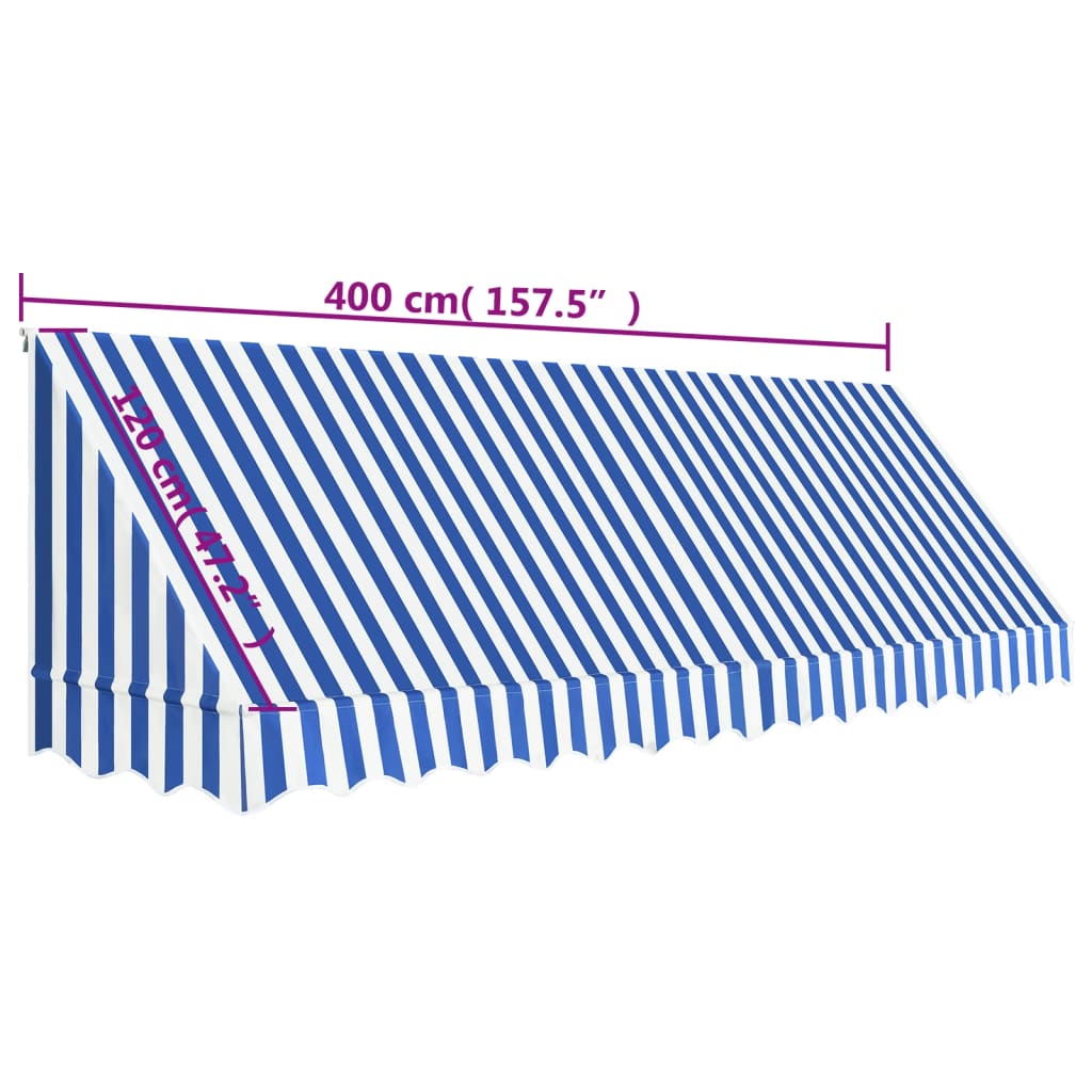 vidaXL Toldo bistrô 400x120 cm azul e branco