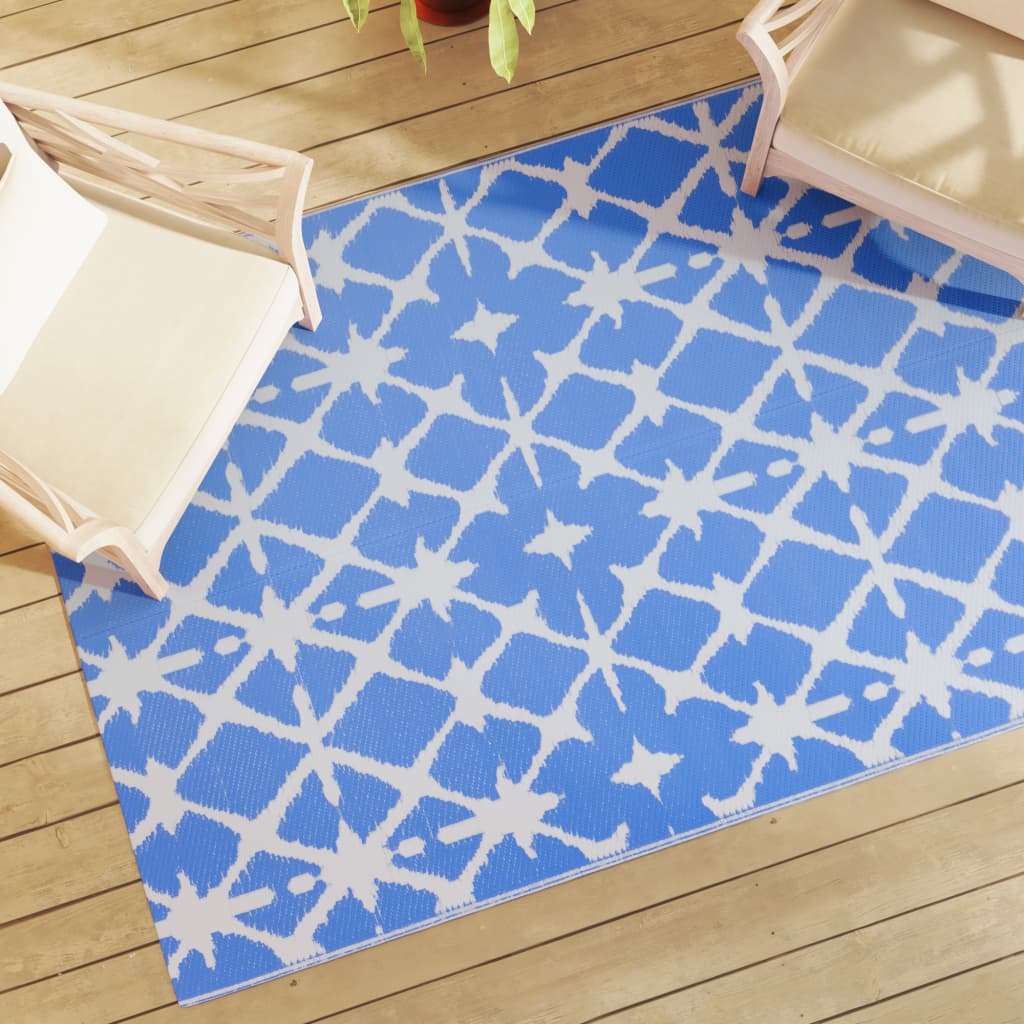 vidaXL Tapete de exterior 140x200 cm PP azul e branco