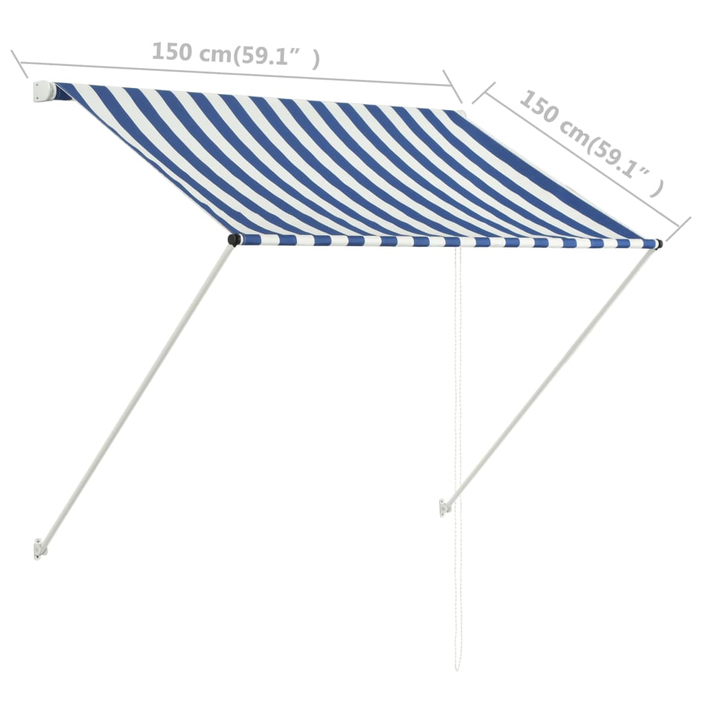 vidaXL Toldo retrátil 150x150 cm azul e branco