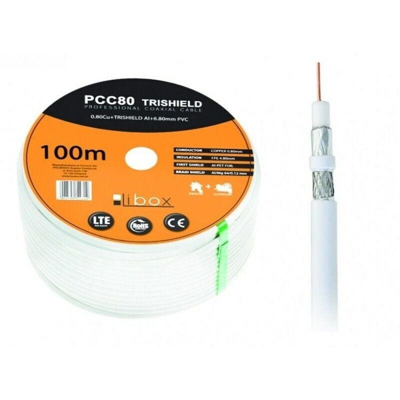 Libox|Cabo Coaxial Antena TV Libox PCC80 Branco 100 m