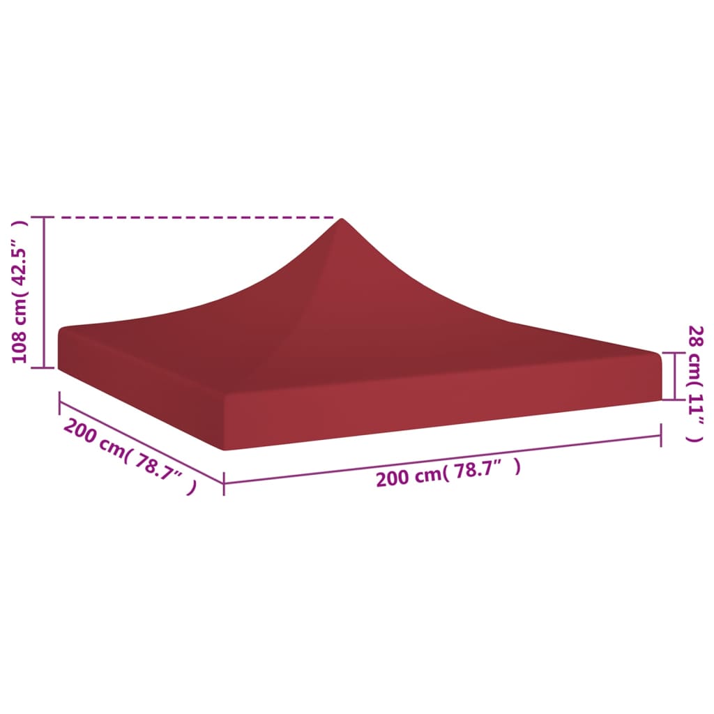 vidaXL Teto para tenda de festas 2x2 m 270 g/m² bordô