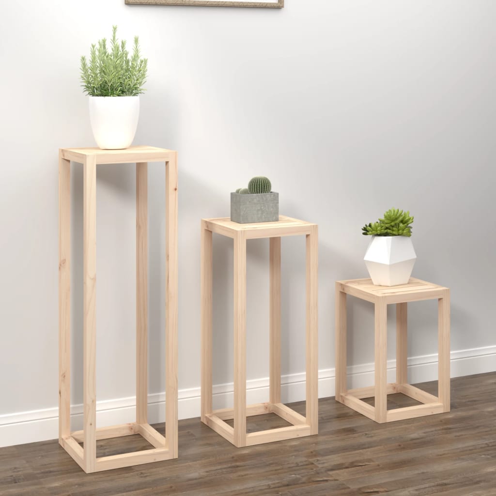 vidaXL 3 pcs conjunto de suporte plantas pinho maciço